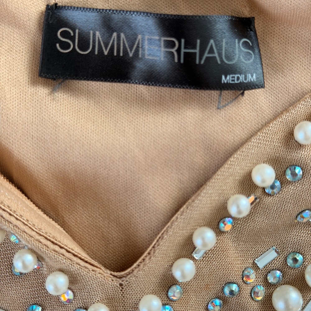 Elegant Tan Beaded Dress - Picture 3 of 3